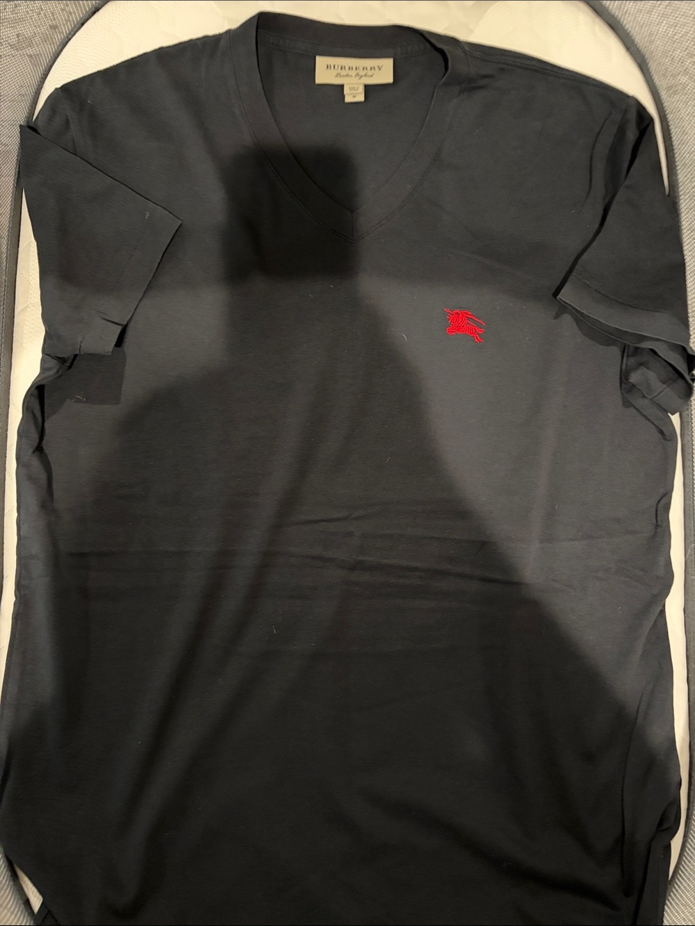 Burberry Black V-Neck Tee with Red Logo